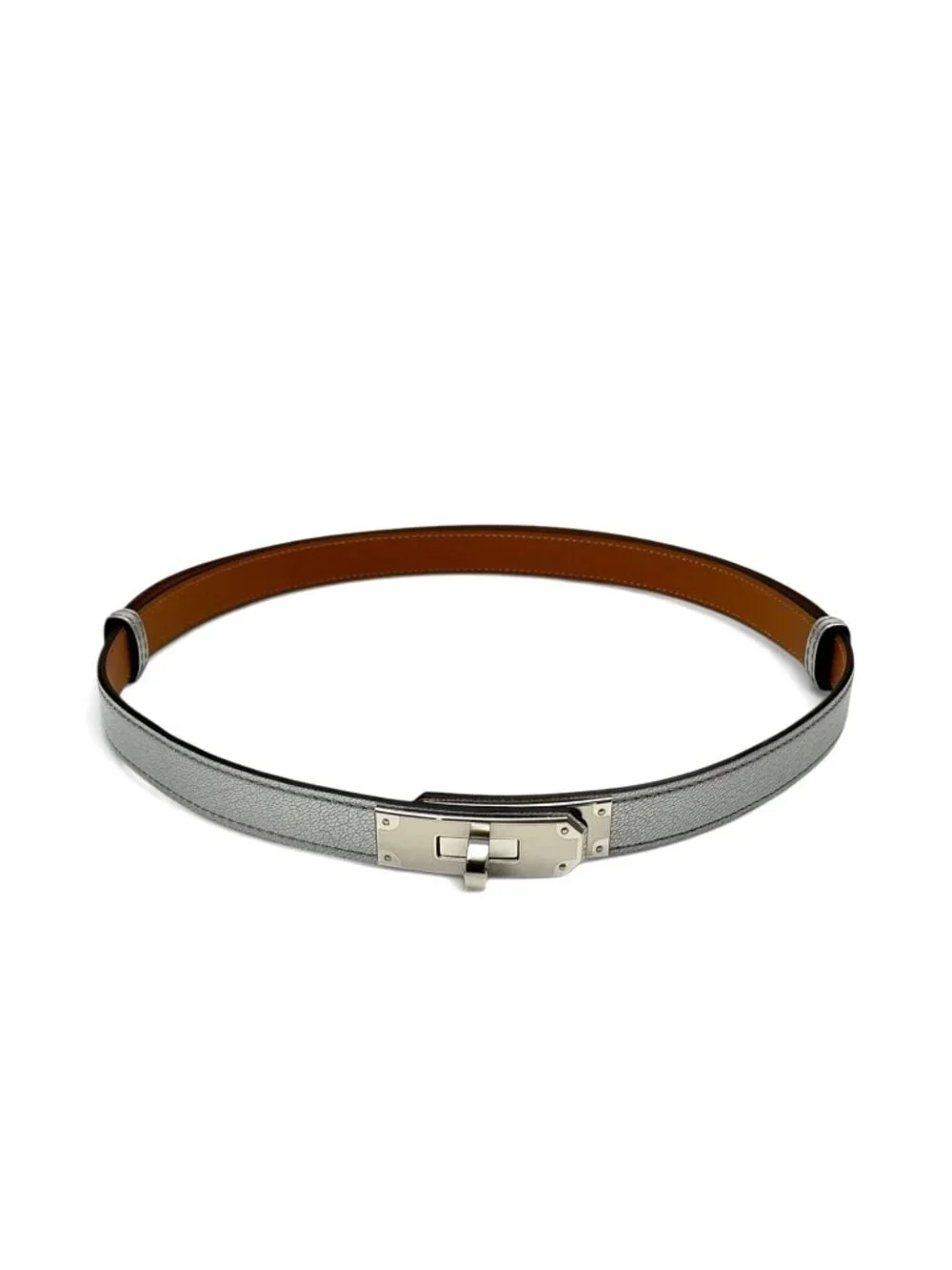 HERMES Metallic Leather Kelly 18 Adjustable Belt With Silver Hardware